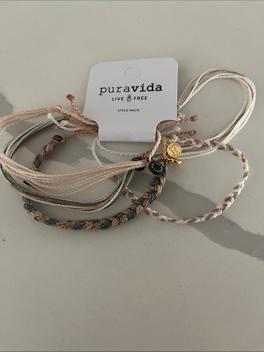 Pura Vida Beige, Cream & Teal Braided Bracelet Set